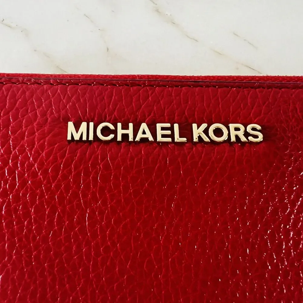 MICHAEL KORS Jet Set Travel Scarlet Leather Three Quarter Zip Continental Wallet